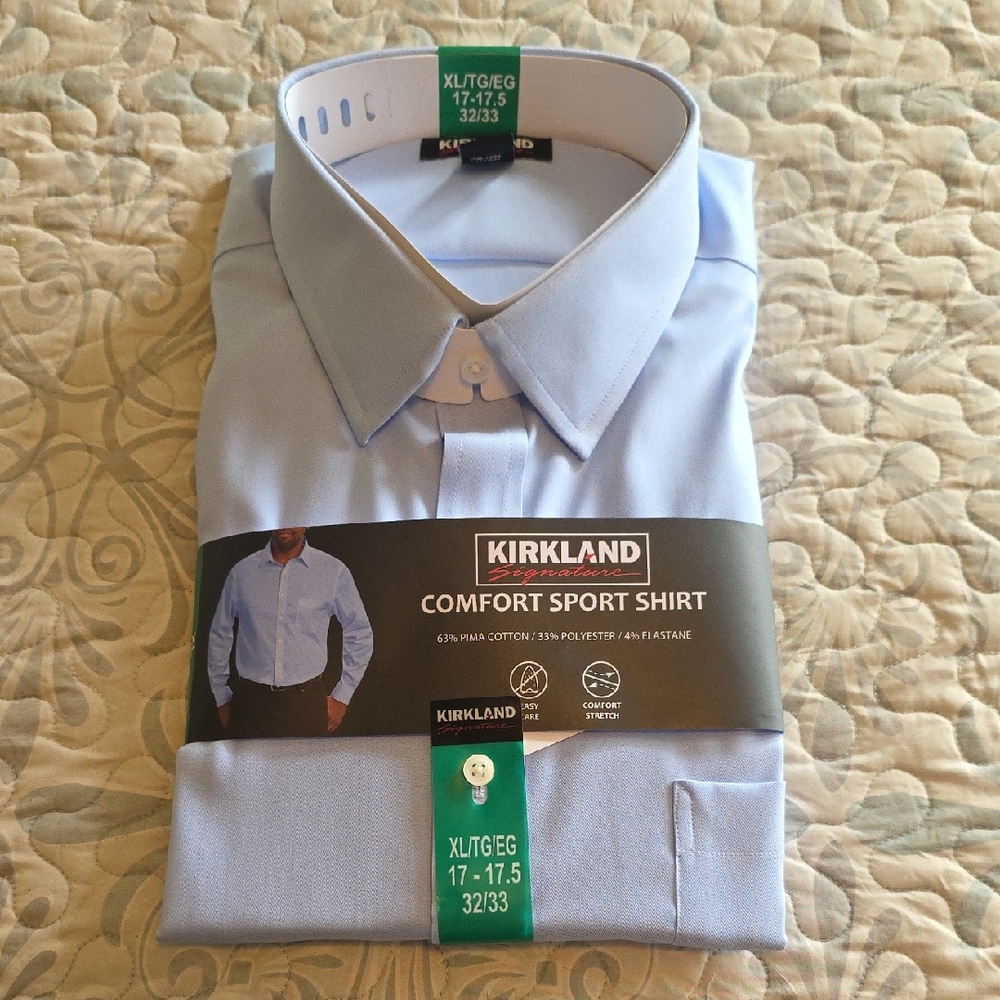 Kirkland Signature Comfort Sport Blue Button Down Shirt Men's Medium Size New
